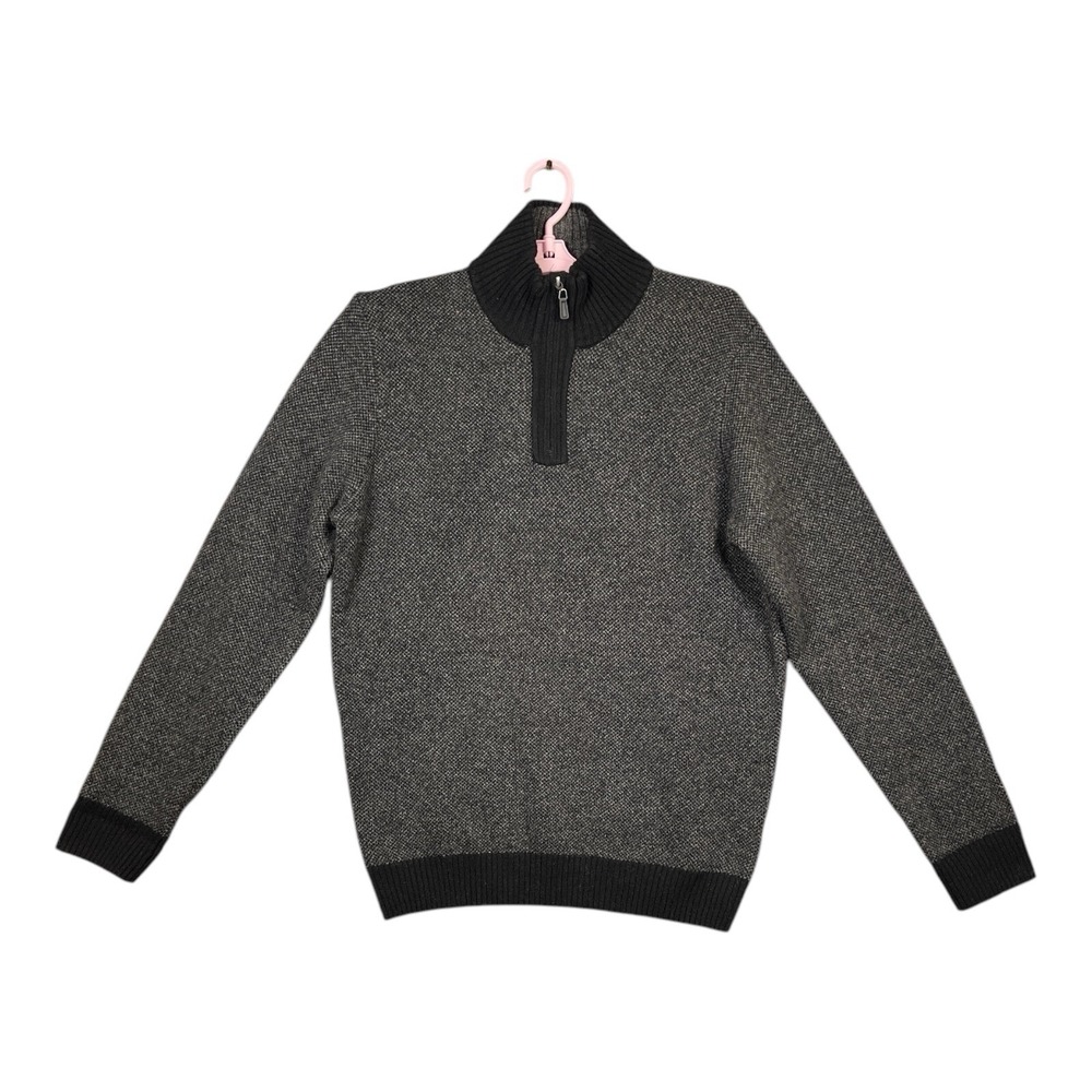 Pronto Uomo Sweater‎ Mens Large Gray 100% Wool 1/4 Zip Casual Classic Pullover